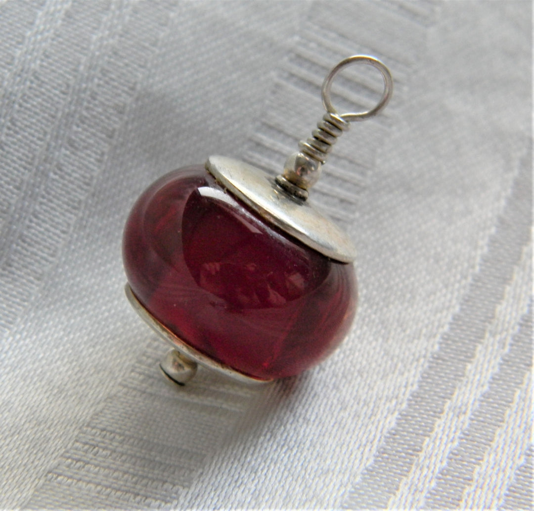 p059 Gorgeous Unique Red Glass Pendant with Sterling Accents