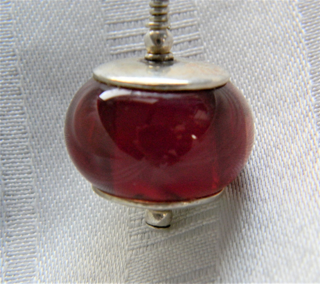 p059 Gorgeous Unique Red Glass Pendant with Sterling Accents