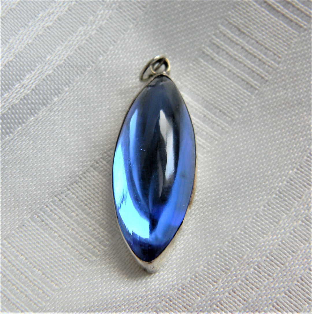 p060 Beautiful Unique Blue Glass Pendant in Sterling