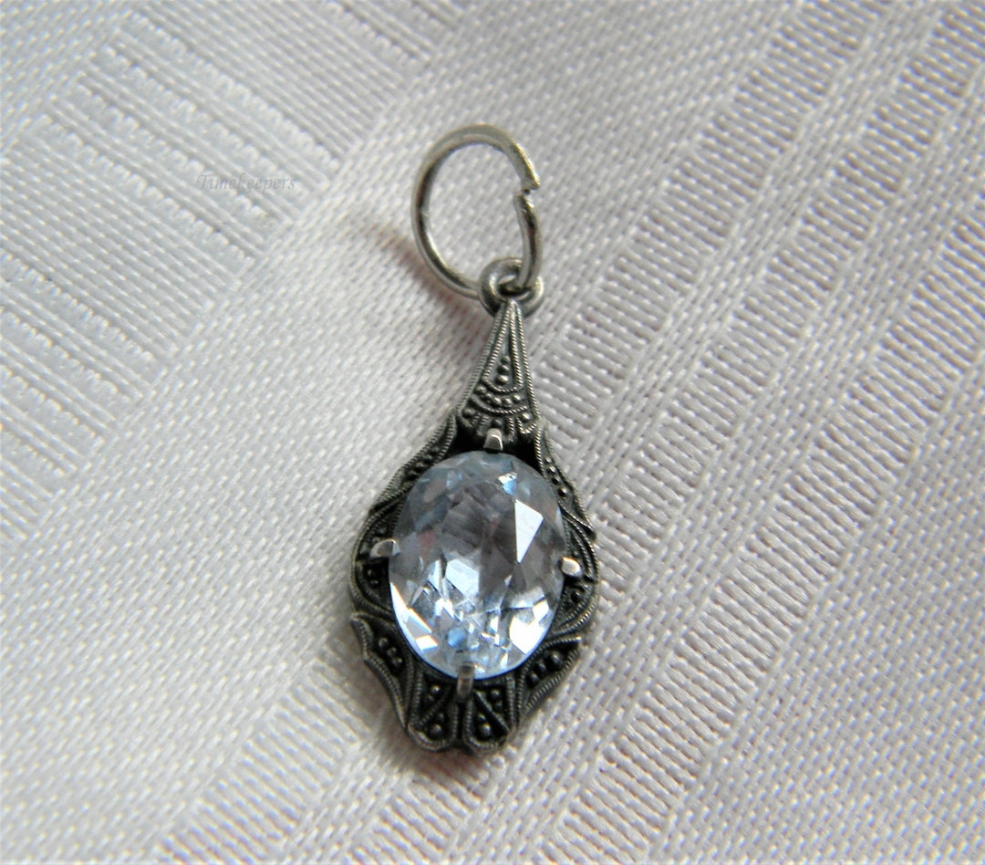 p066 Stunning Vintage Filigree Pendant with Oval Pale Blue Stone in Sterling