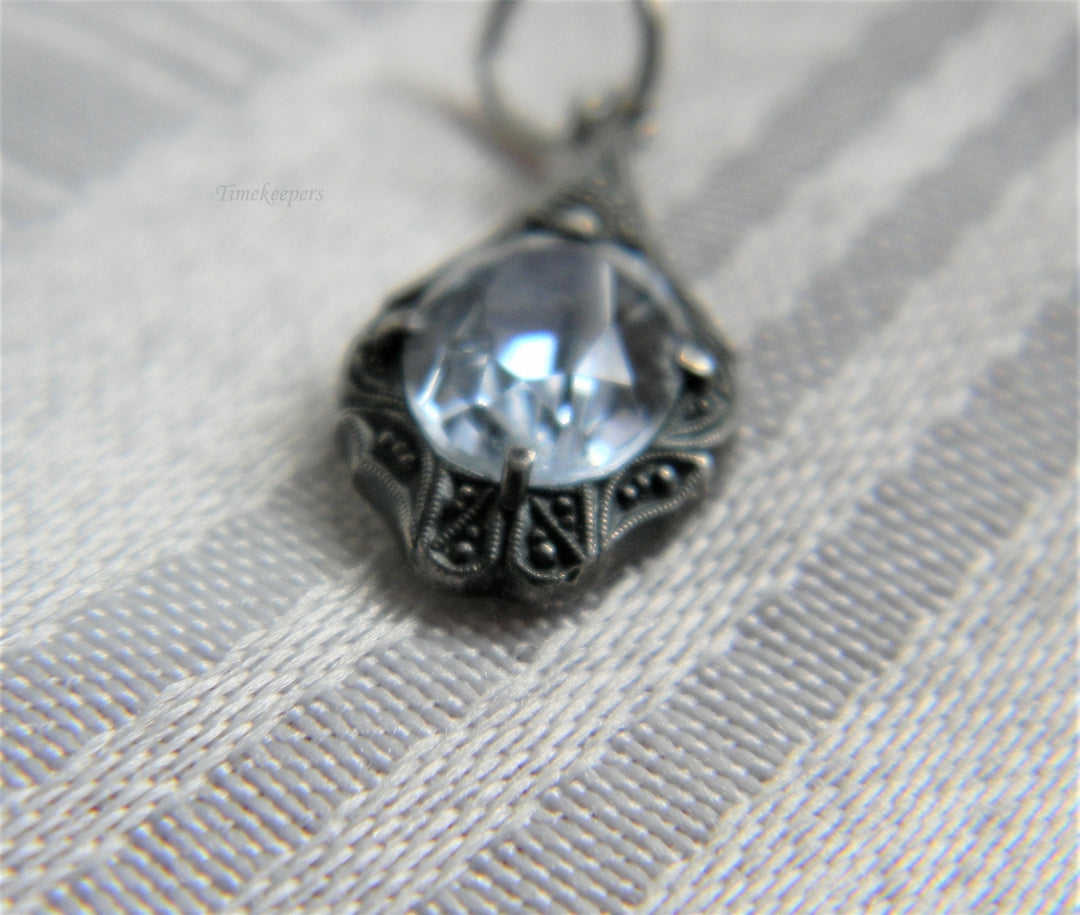 p066 Stunning Vintage Filigree Pendant with Oval Pale Blue Stone in Sterling