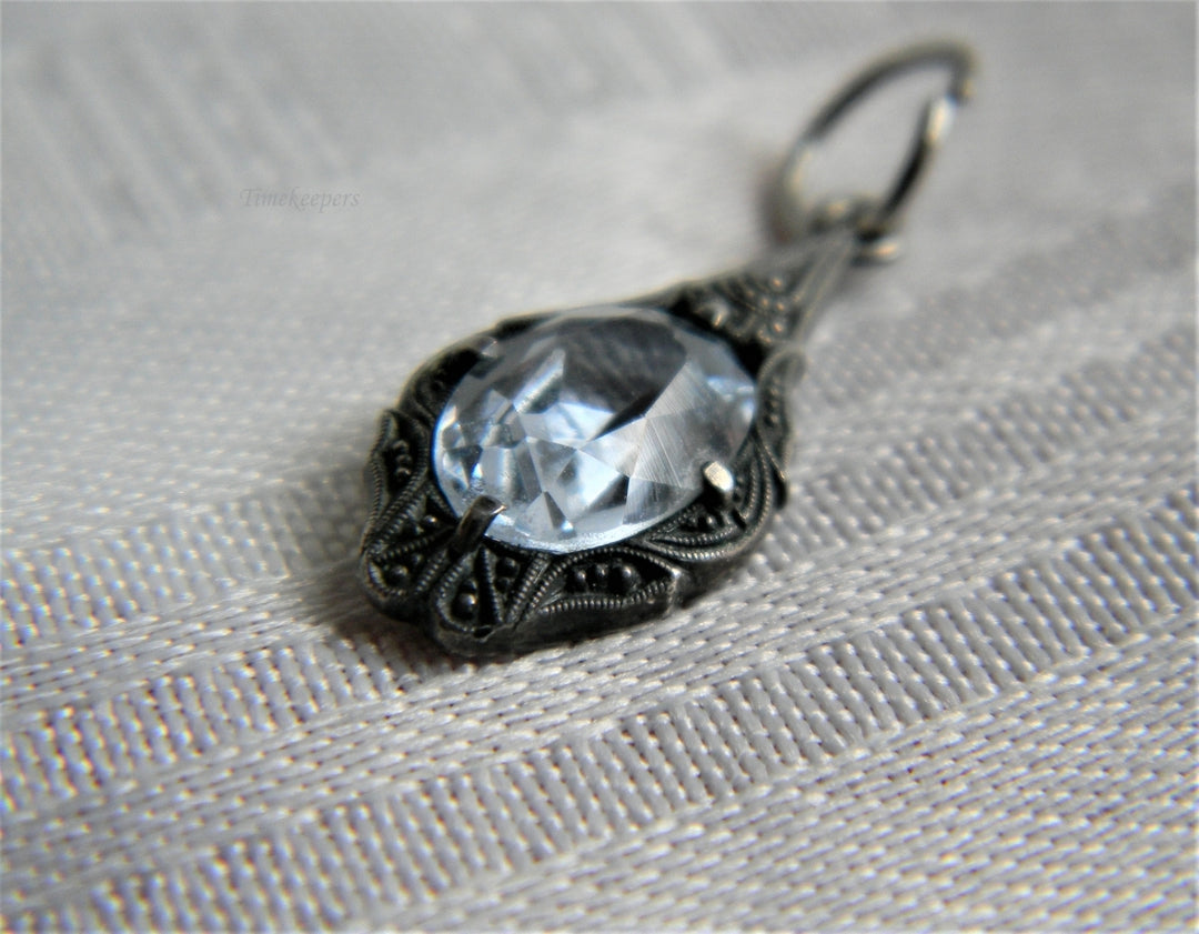 p066 Stunning Vintage Filigree Pendant with Oval Pale Blue Stone in Sterling