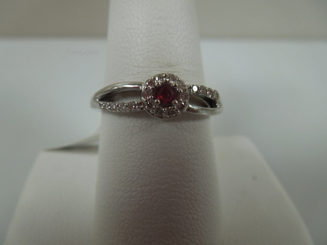 q827 10k White Gold Diamond .10 cts Ruby Ring Size 8.75(USA) Signed 2.4 g