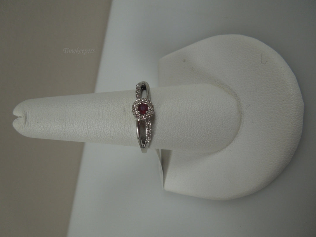 q827 10k White Gold Diamond .10 cts Ruby Ring Size 8.75(USA) Signed 2.4 g