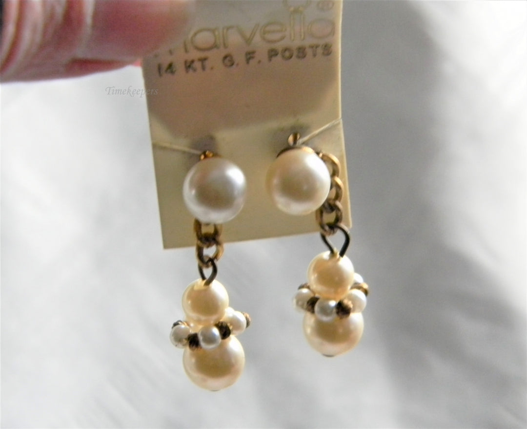 p072 New/ Old Stock 14k YG filled Faux Pear Dangle Earrings on Original Card