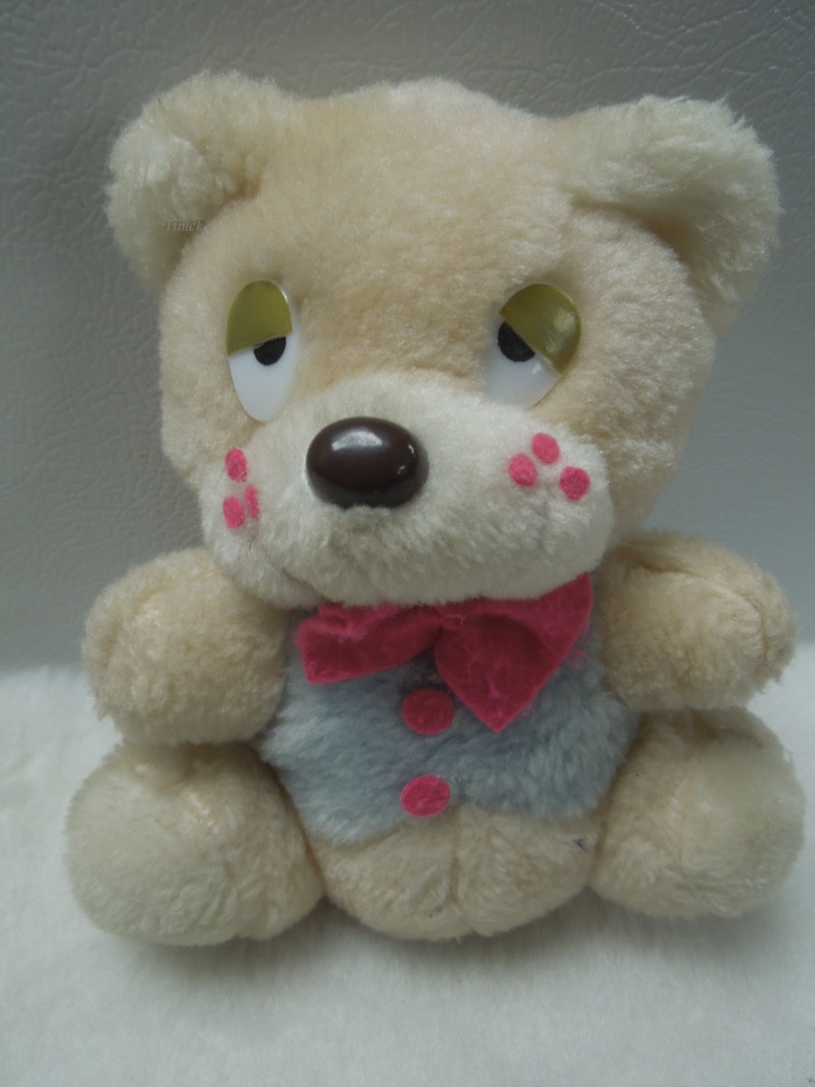q836 Vintage Rare Teddy Bear with Pink Bow and Buttons 6"
