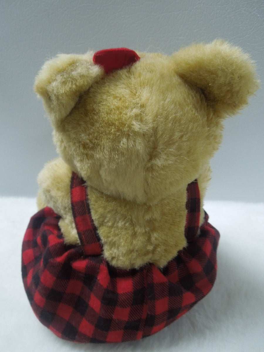 q835 RARE Vintage Chrisha Playful Plush Teddy Bear wear Red Tartan dress 10" Stuffed Animal Toys