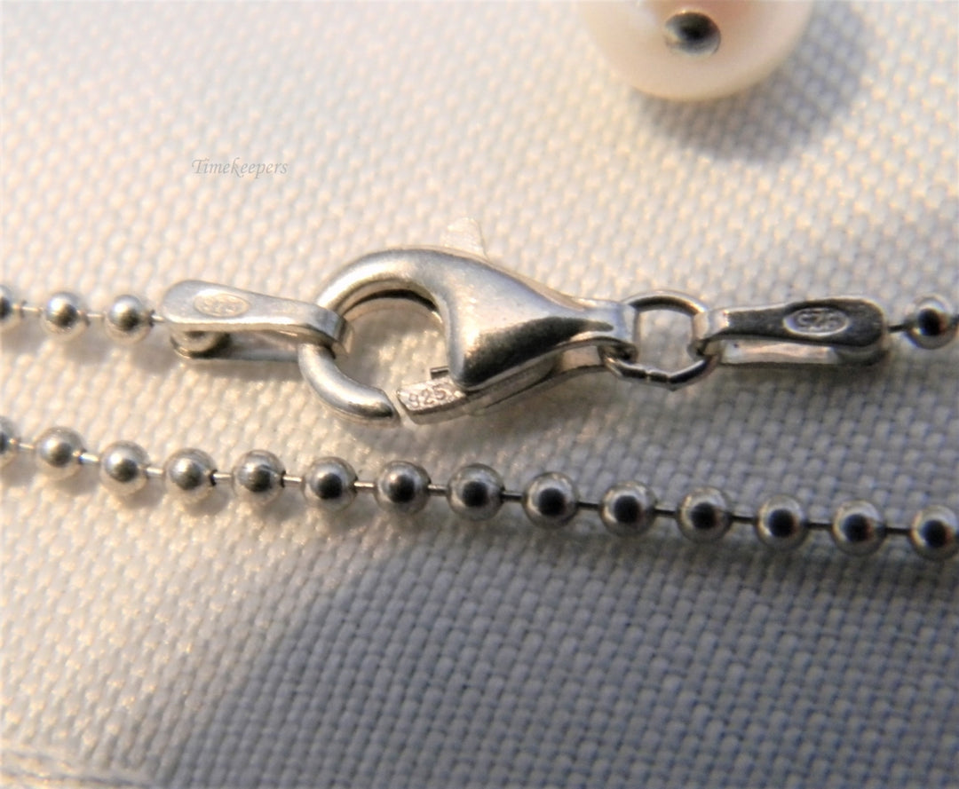 p089 Beautiful 925 Sterling Silver Neck Ball Chain with Pearl and Heart Pendant