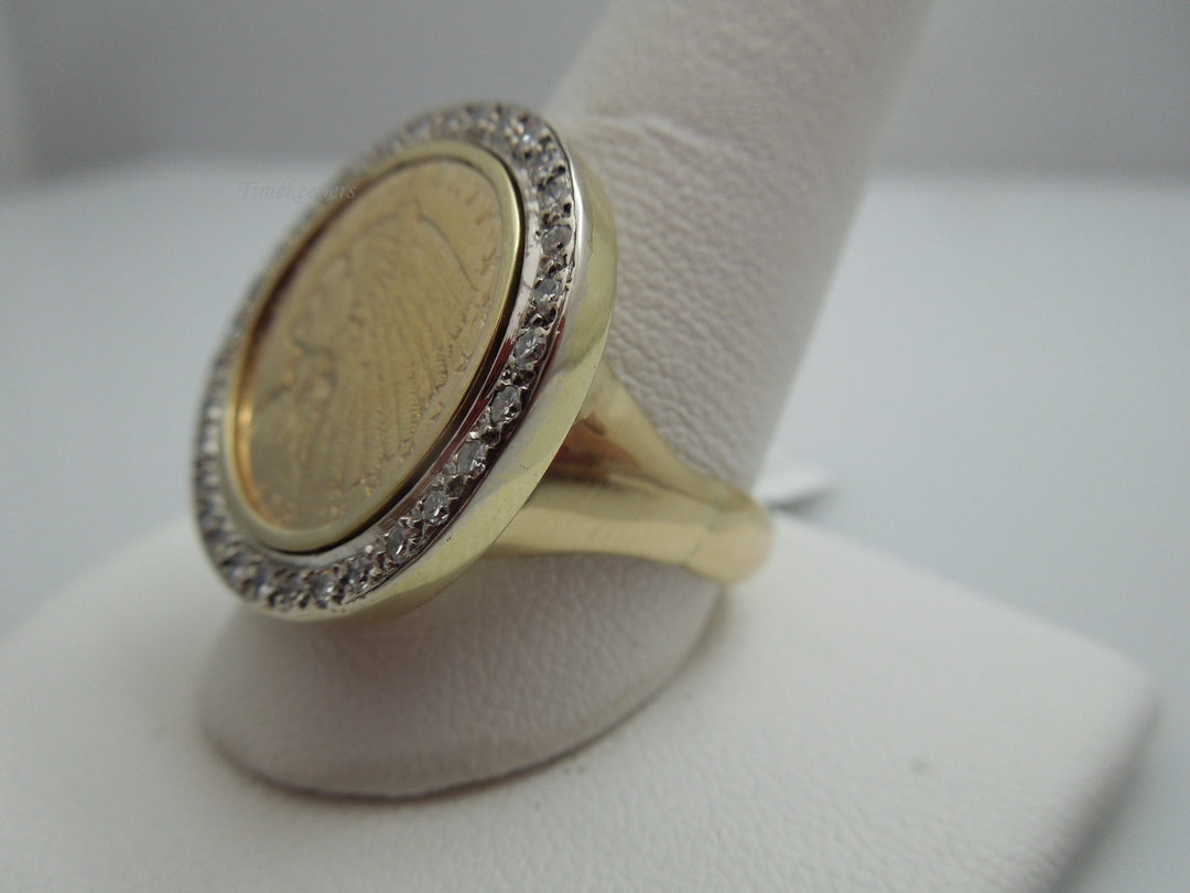 g771 Stunning Men's 18kt Yellow Gold 1908 Liberty Coin Ring with Diamond Bezel