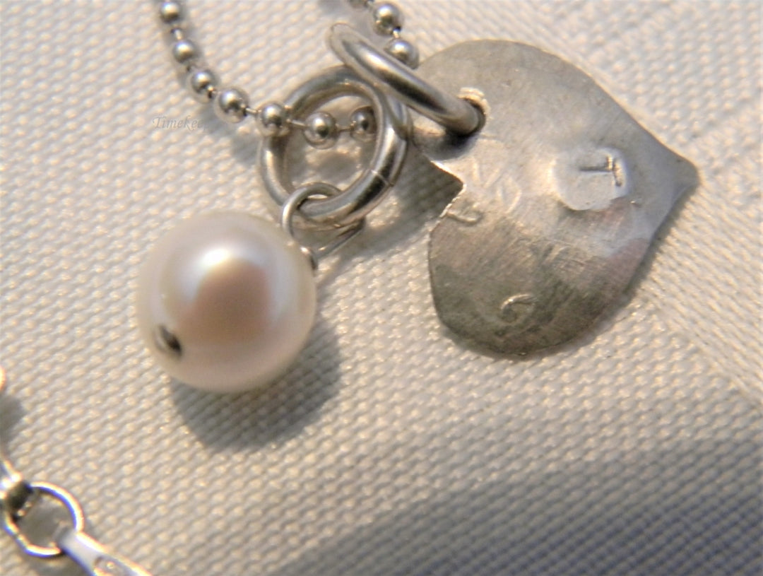 p089 Beautiful 925 Sterling Silver Neck Ball Chain with Pearl and Heart Pendant