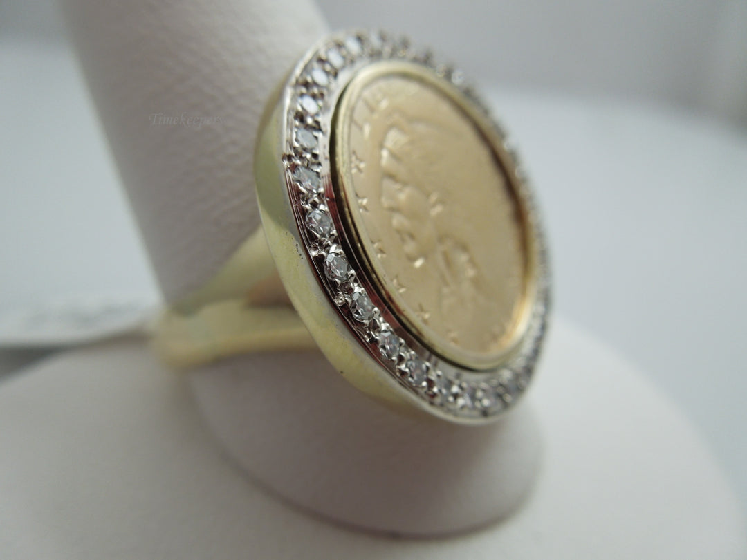 g771 Stunning Men's 18kt Yellow Gold 1908 Liberty Coin Ring with Diamond Bezel