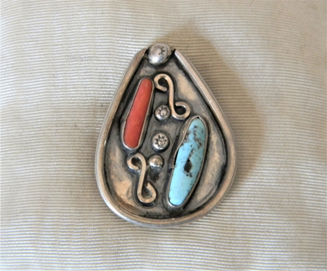 p099 Beautiful Sterling Silver Bolo Tie Slide with Carnelian and Turquoise