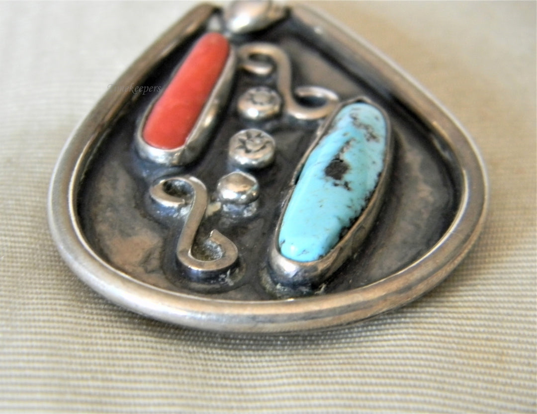 p099 Beautiful Sterling Silver Bolo Tie Slide with Carnelian and Turquoise