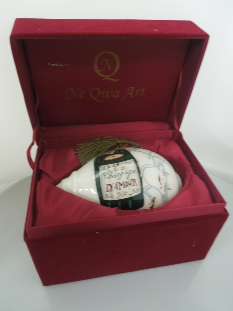 s247 Ne 'Qwa Art Christmas Ornaments Champagne D'AMOUR w/Presentation Gift Box, Artist Susan Winget