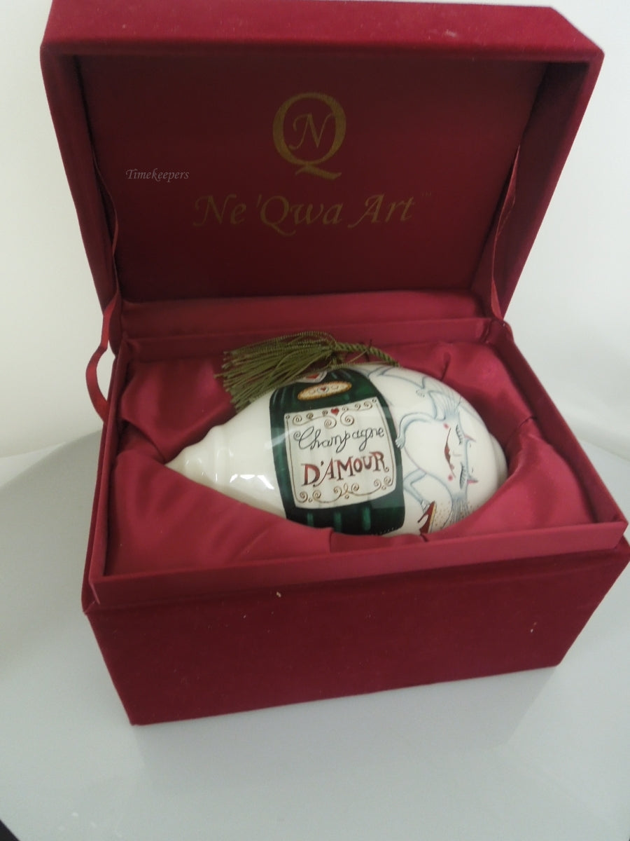 s247 Ne 'Qwa Art Christmas Ornaments Champagne D'AMOUR w/Presentation Gift Box, Artist Susan Winget