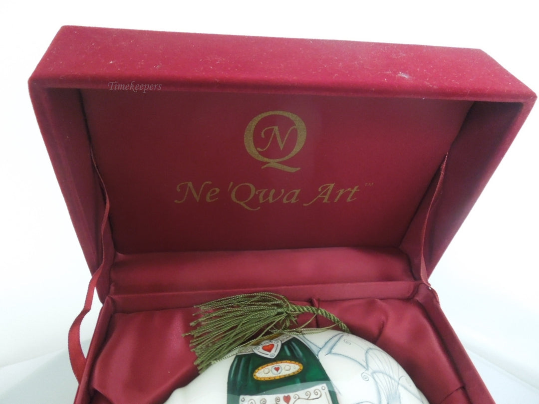 s247 Ne 'Qwa Art Christmas Ornaments Champagne D'AMOUR w/Presentation Gift Box, Artist Susan Winget