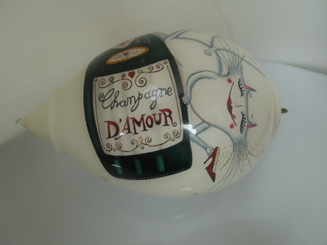 s247 Ne 'Qwa Art Christmas Ornaments Champagne D'AMOUR w/Presentation Gift Box, Artist Susan Winget