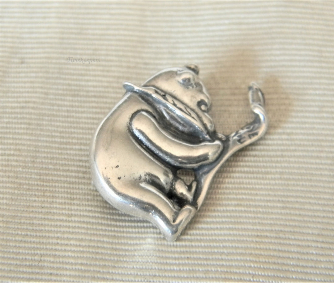 p096 Great Preowned Bear Writing a List Brooch in Silver Tone