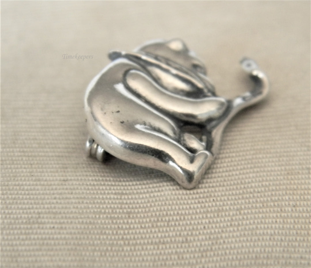 p096 Great Preowned Bear Writing a List Brooch in Silver Tone