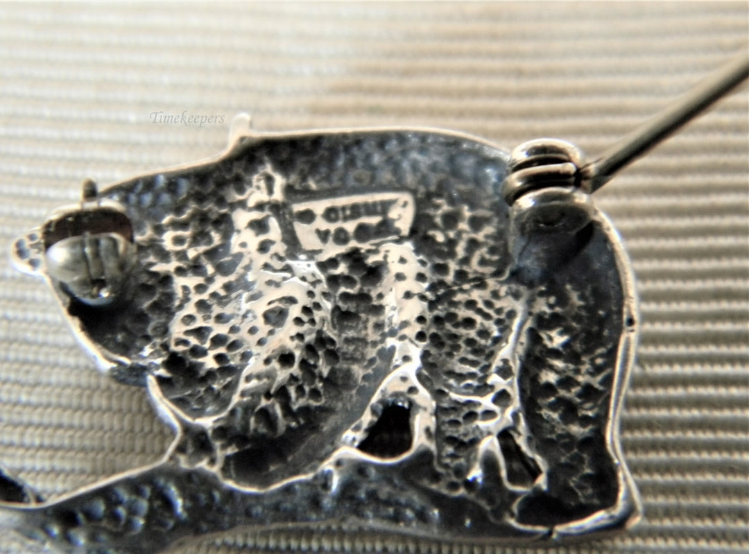 p096 Great Preowned Bear Writing a List Brooch in Silver Tone