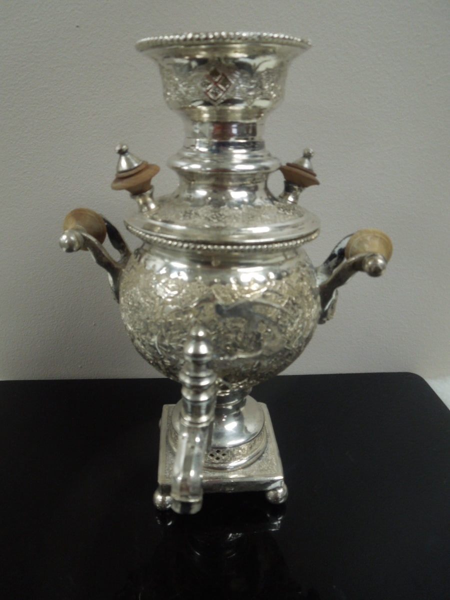 q866 Antique Rare Russian  Souvenir Mini Miniature Silver Plating Samovar 1898