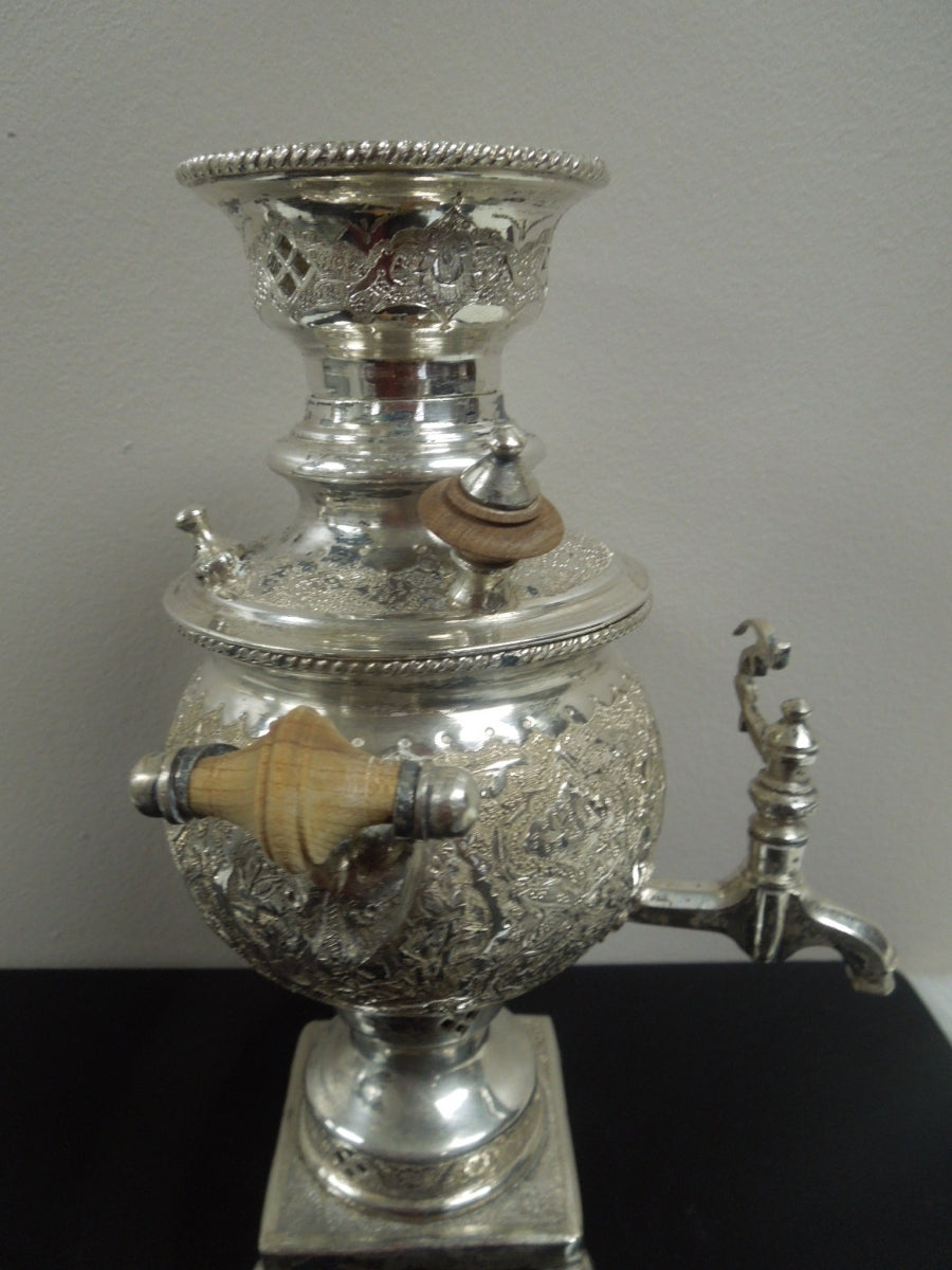 q866 Antique Rare Russian  Souvenir Mini Miniature Silver Plating Samovar 1898