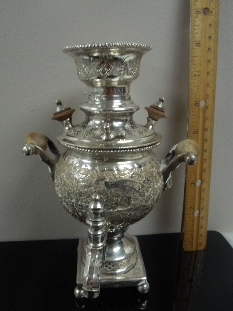 q866 Antique Rare Russian  Souvenir Mini Miniature Silver Plating Samovar 1898