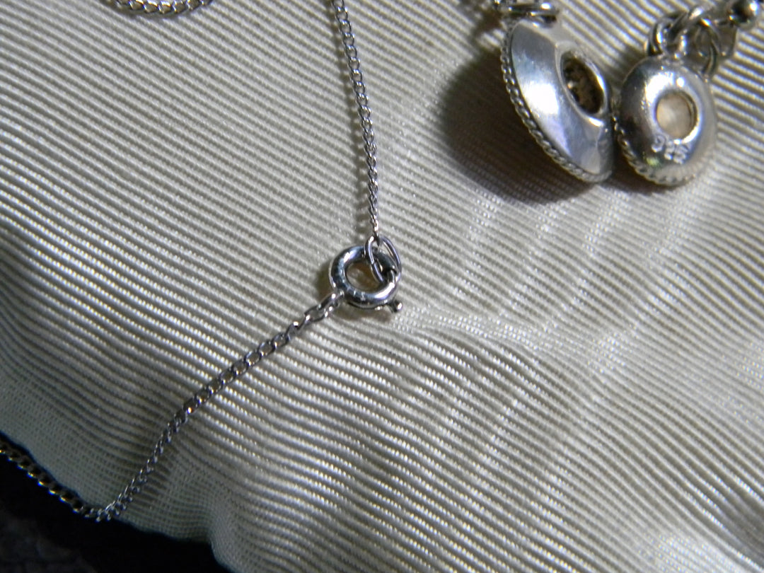 j866 Vintage Sterling Silver Set Sombrero Necklace and Earring Set