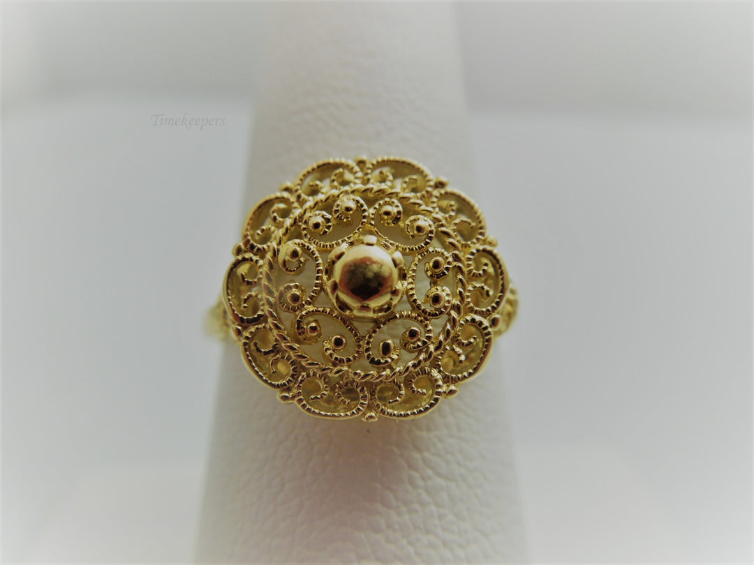 g791 Stunning Ladies 18kt Yellow Gold Filigree Style Ring Size 7.75