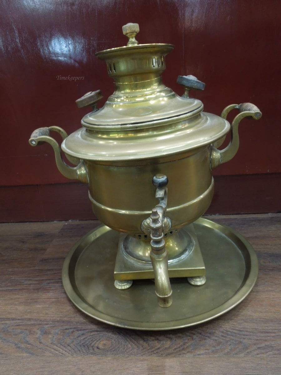 q869 Antique Brass Russian Samovar Tsarist Coal Coffee Wood Handle Rare Old