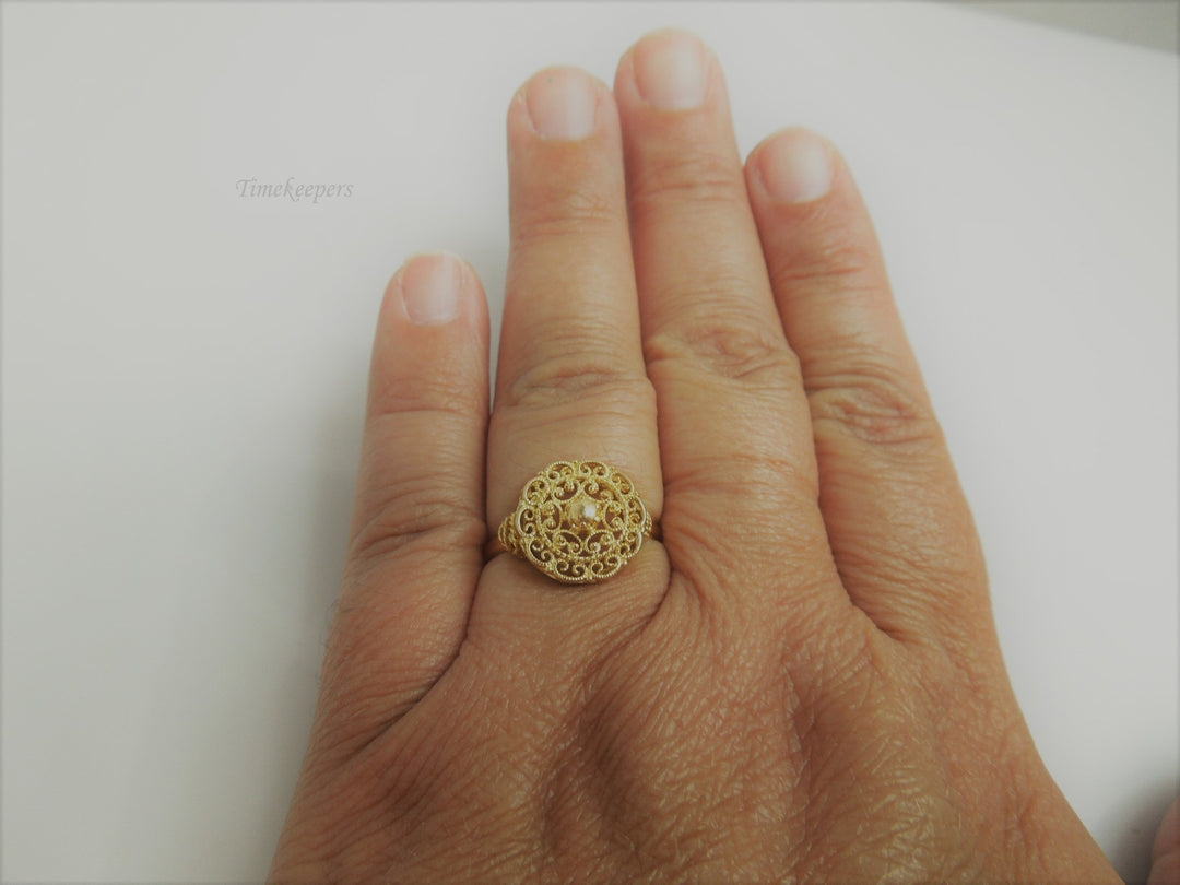 g791 Stunning Ladies 18kt Yellow Gold Filigree Style Ring Size 7.75