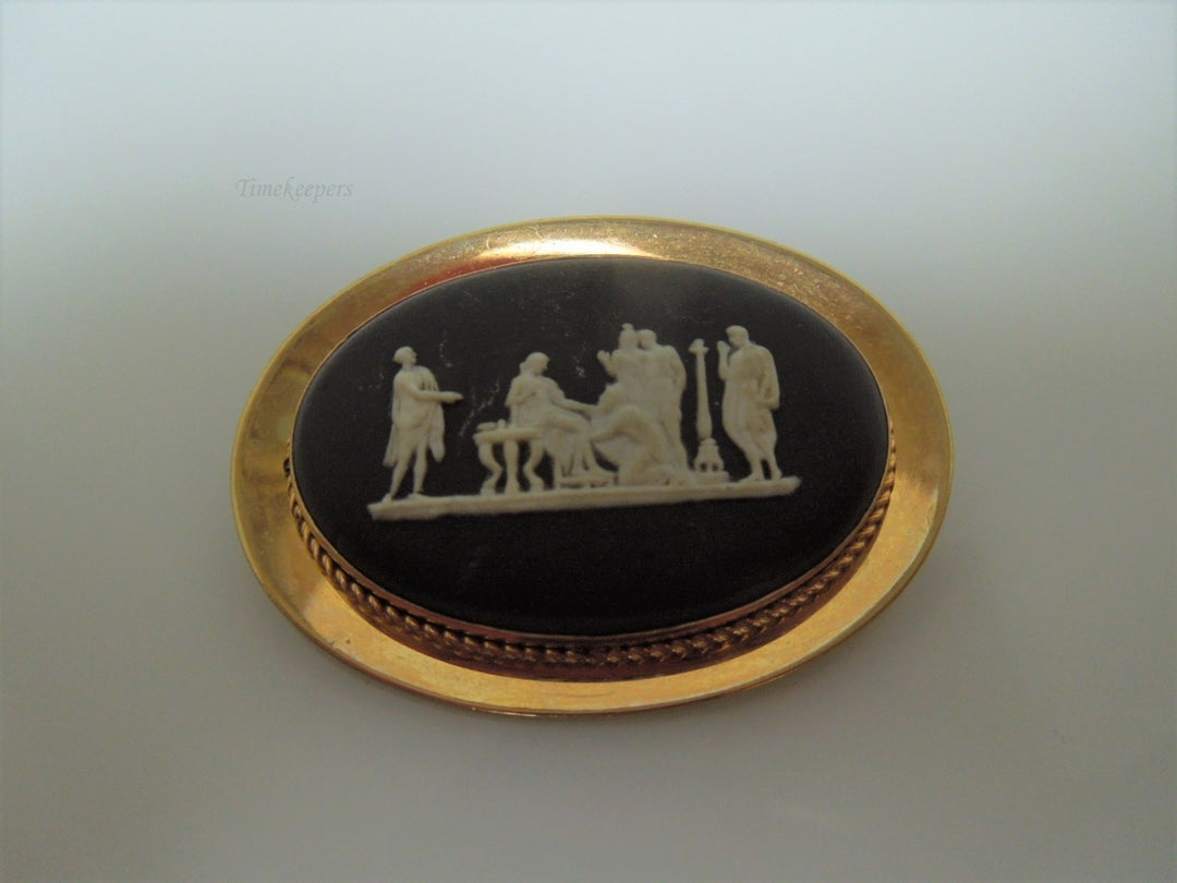 s267 Wedgwood black /rare/ brooch Gold Filled Made In England