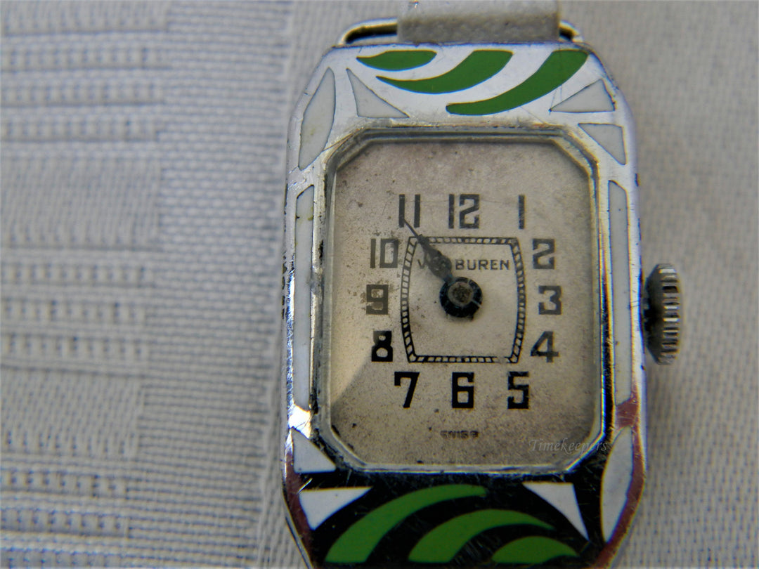 j215 Beautiful 1920's Women's Green & Black Enamel Watch in Stainless Steel