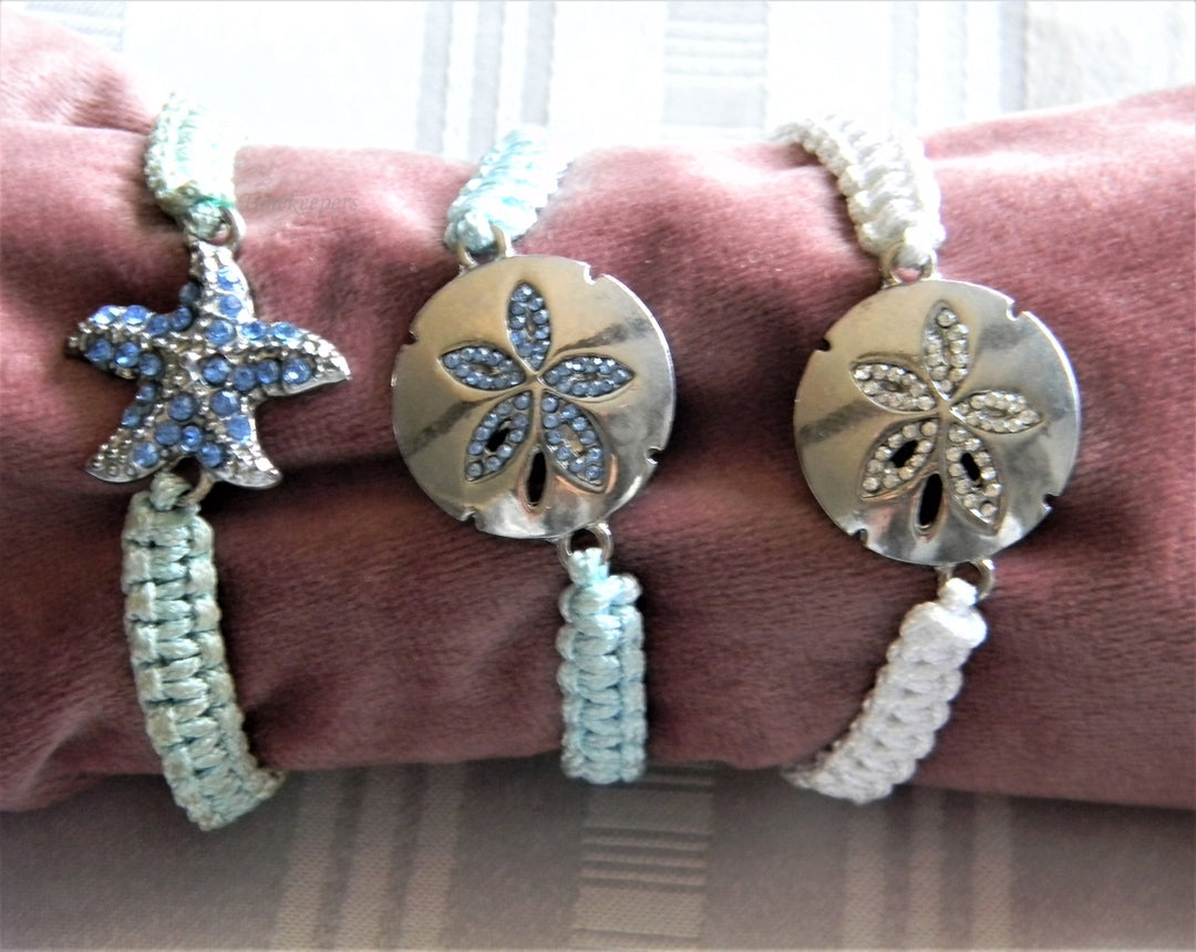 p147 Lot of 3 Ocean Themed Macrame Bracelets In Blue and White