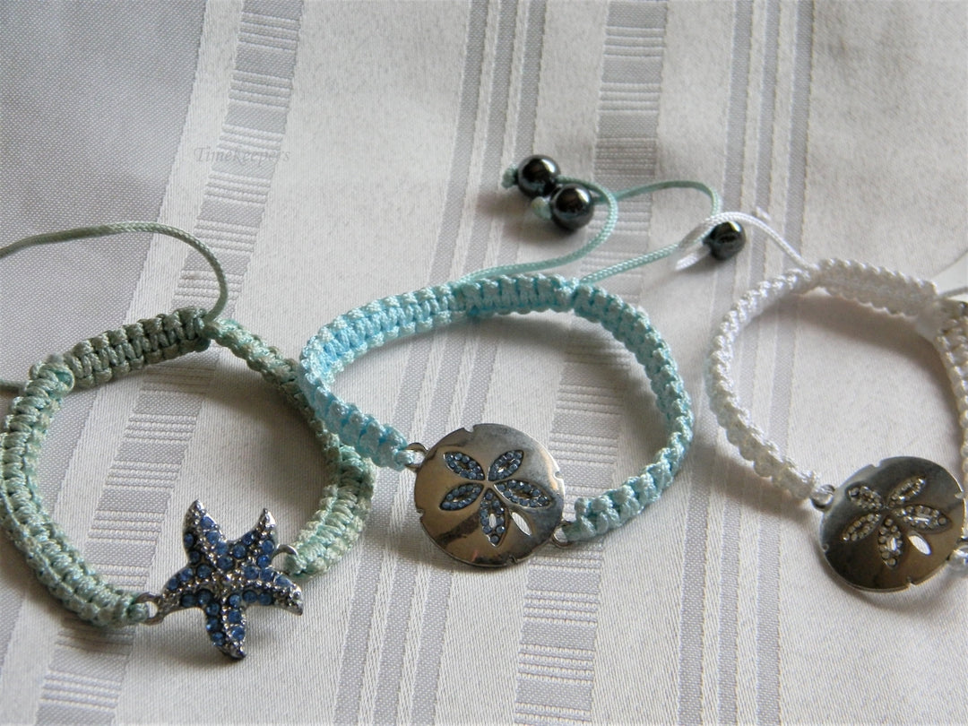 p147 Lot of 3 Ocean Themed Macrame Bracelets In Blue and White