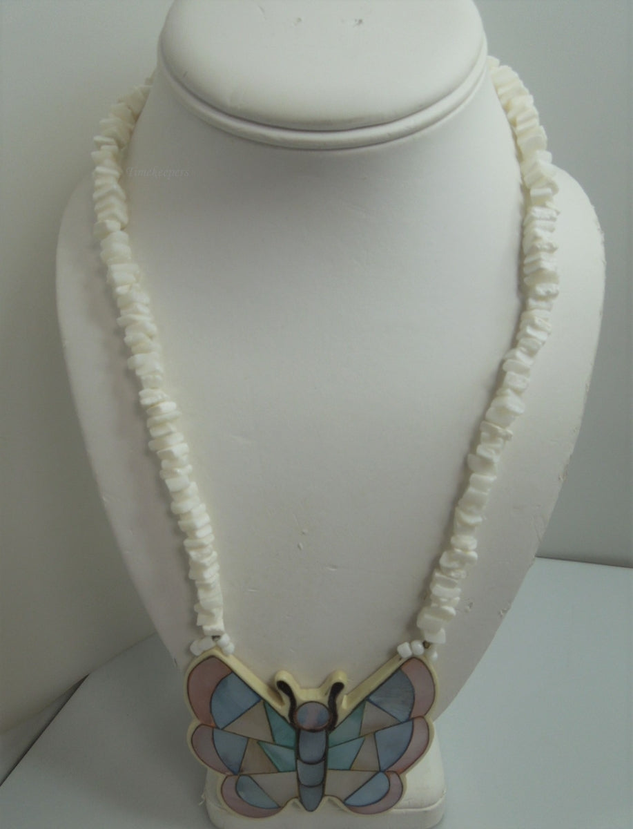 s295 Mother of Pearl Mosaic Shell Necklace 20.5"