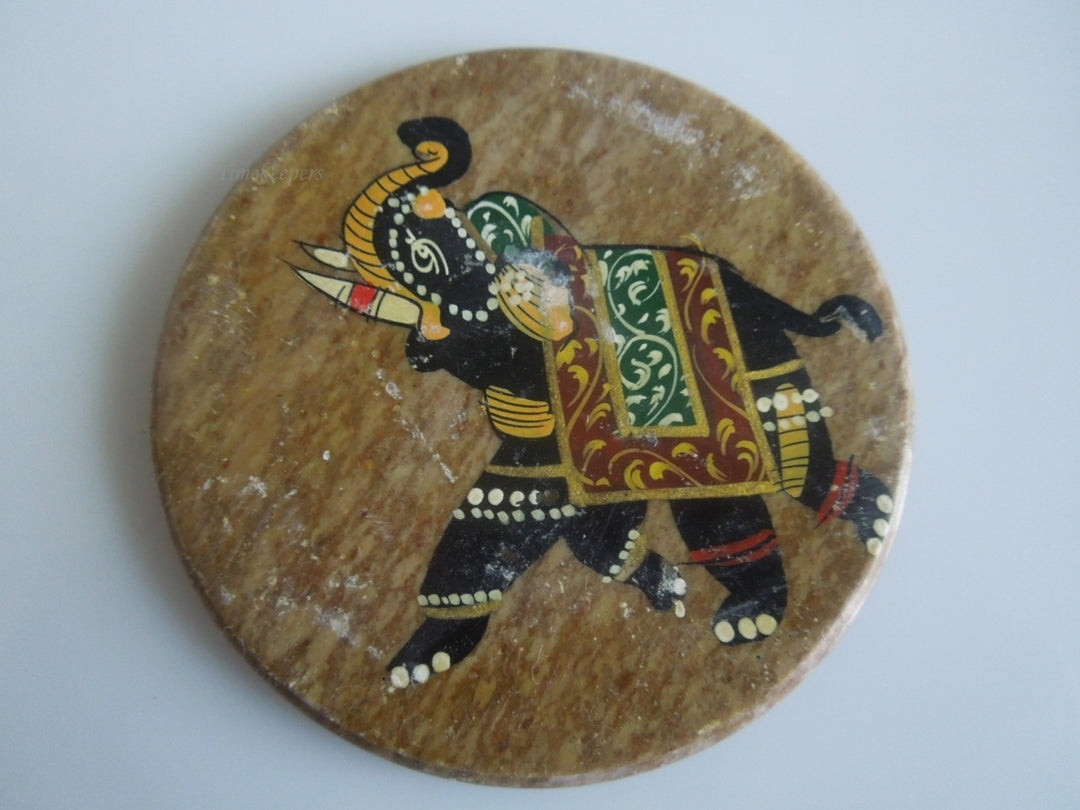 s305 Vintage Hand painted Marble Coaster Set o f 6  