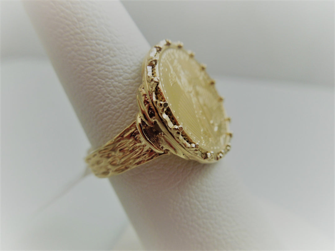 g845 Stunning Unisex 14kt Yellow Gold Liberty Coin Ring