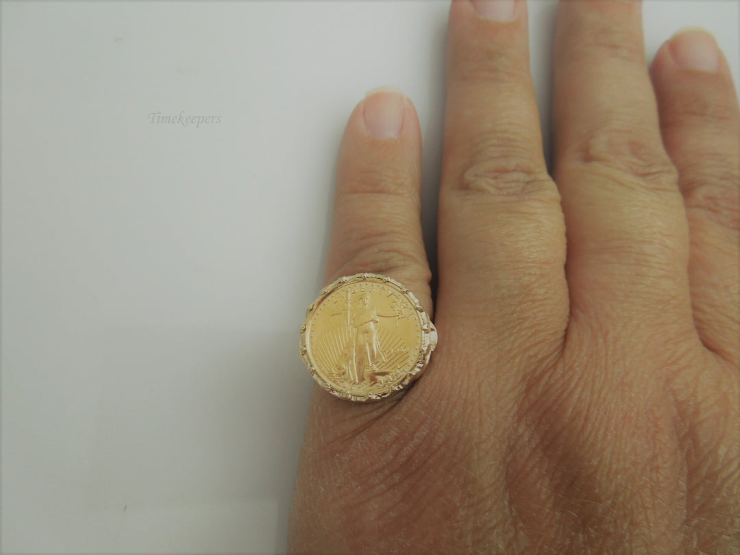 g845 Stunning Unisex 14kt Yellow Gold Liberty Coin Ring