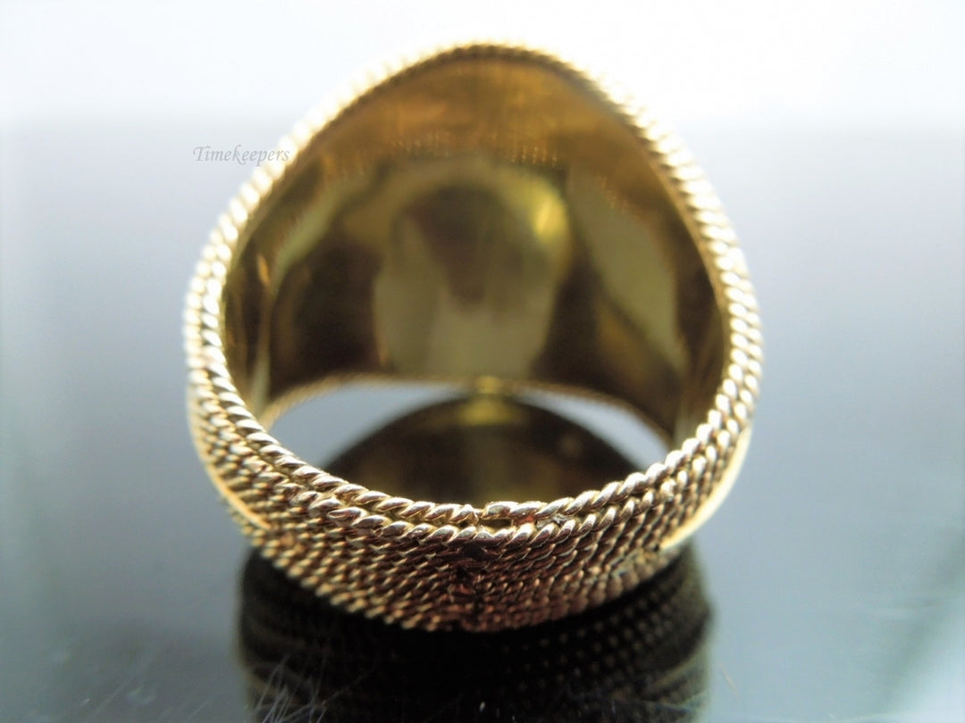 g855 Large Unisex 14kt Yellow Gold Dark Smoky Quartz Ring with Twisted Rope Designed Shank