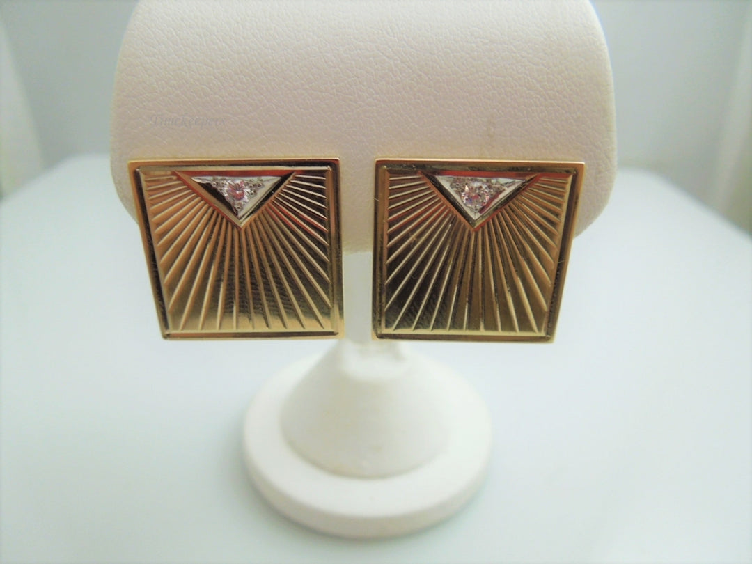 a861 Vintage 14kt Yellow Gold Square Earrings with Diamonds