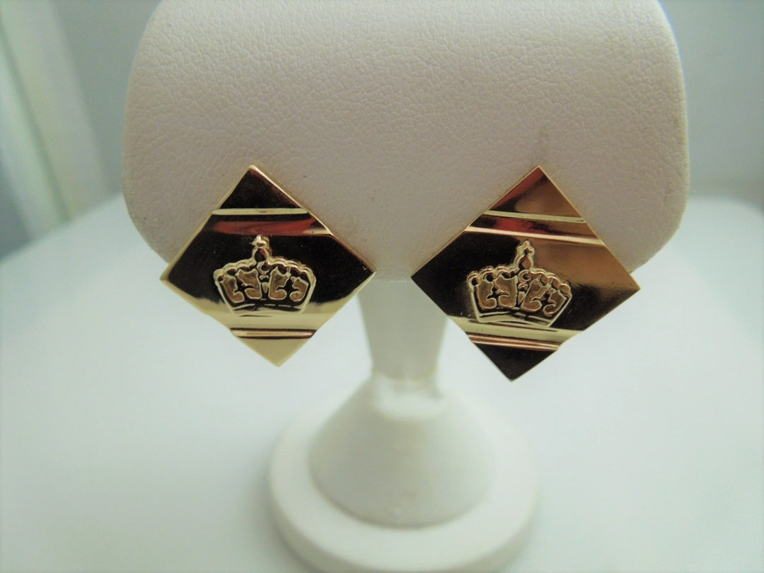 c592 Elegant Retro Ladies 10kt Yellow Gold Square Crown Earrings