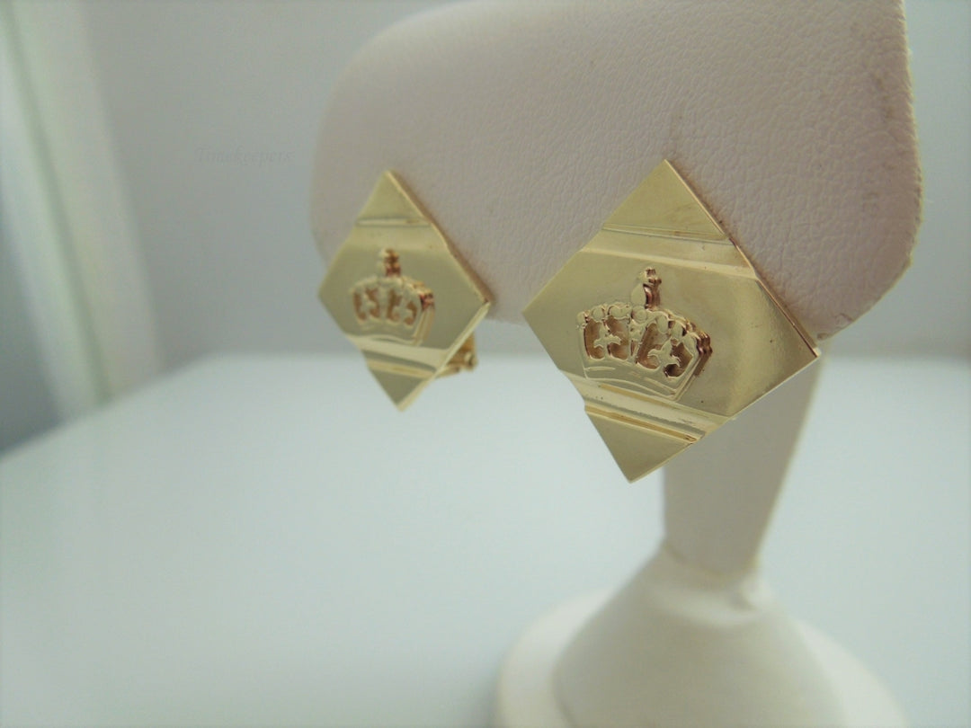 c592 Elegant Retro Ladies 10kt Yellow Gold Square Crown Earrings