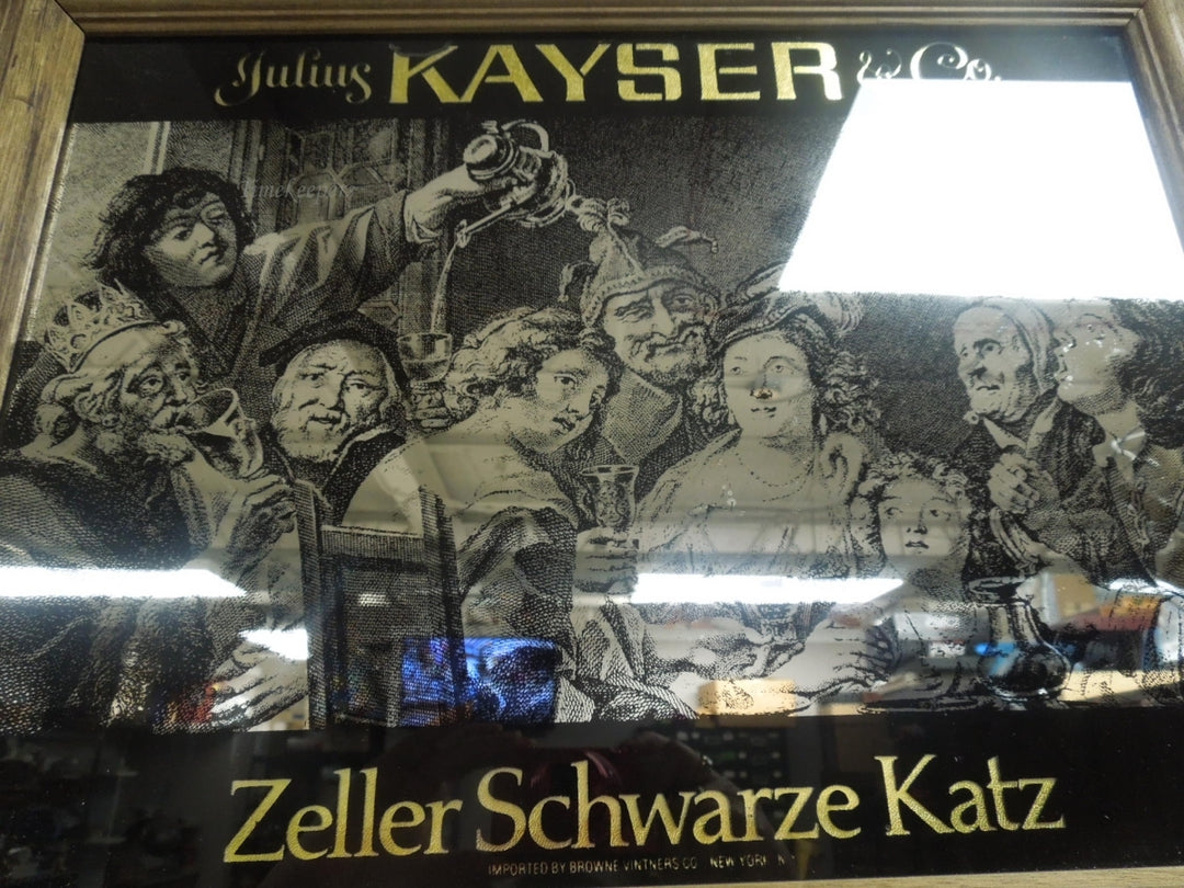 q933 Julius Kayser And Co Mirrored Tavern Bar mirror-Black,silver, gold-Wood framed Schwarze Katz 18"x15"