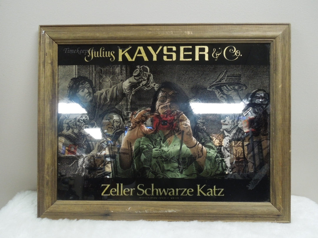 q933 Julius Kayser And Co Mirrored Tavern Bar mirror-Black,silver, gold-Wood framed Schwarze Katz 18"x15"