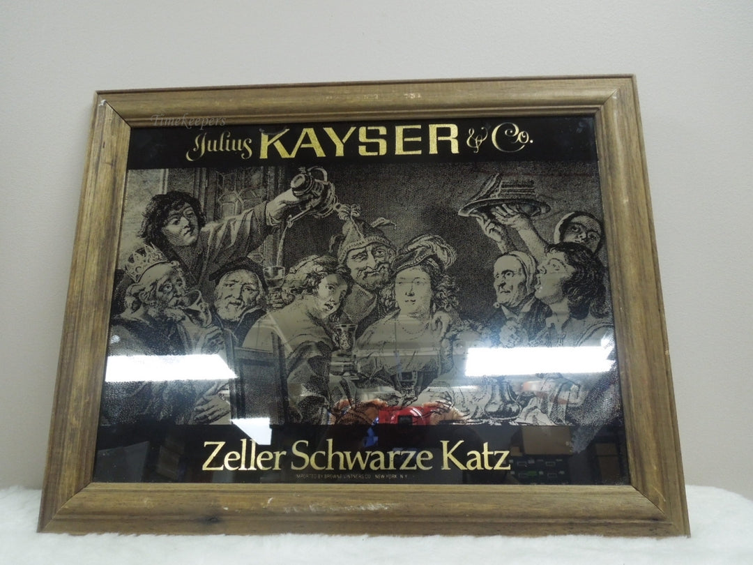 q933 Julius Kayser And Co Mirrored Tavern Bar mirror-Black,silver, gold-Wood framed Schwarze Katz 18"x15"