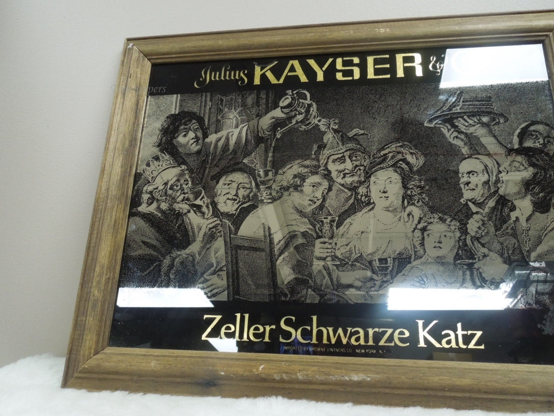 q933 Julius Kayser And Co Mirrored Tavern Bar mirror-Black,silver, gold-Wood framed Schwarze Katz 18"x15"