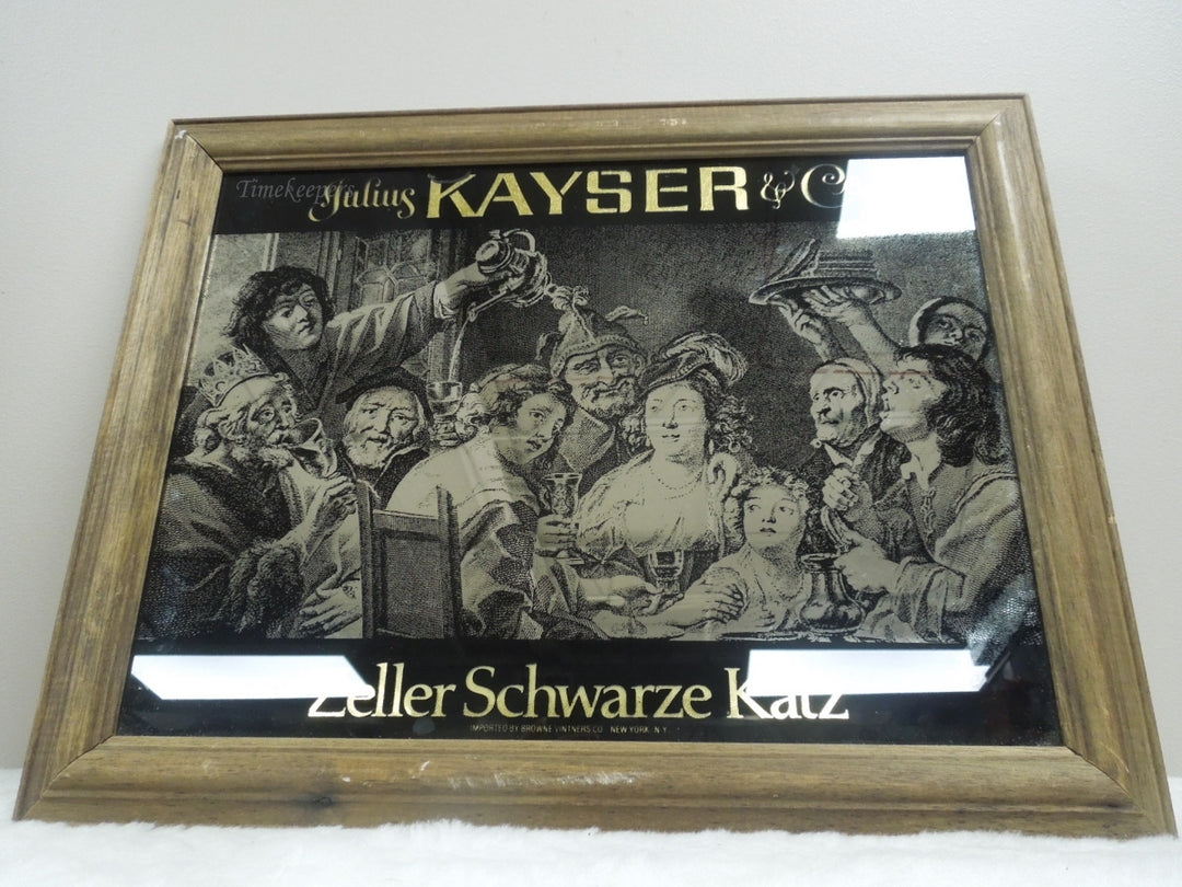 q933 Julius Kayser And Co Mirrored Tavern Bar mirror-Black,silver, gold-Wood framed Schwarze Katz 18"x15"