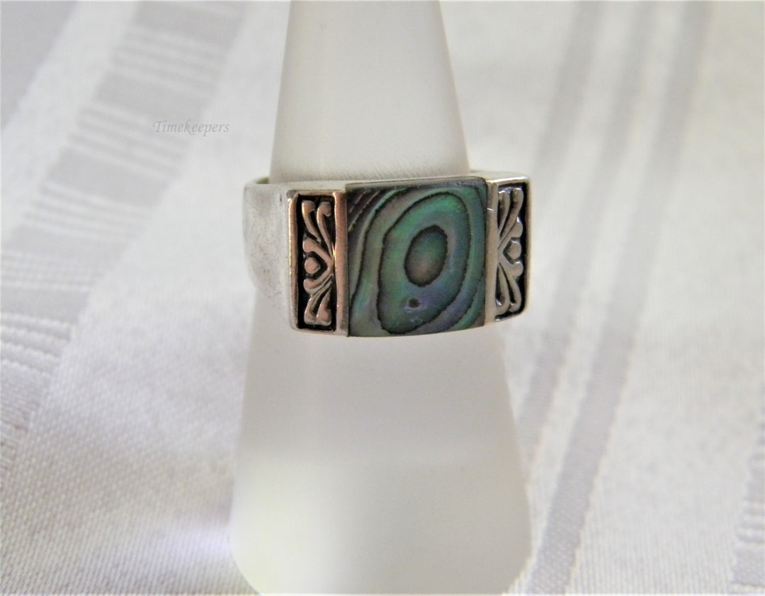 p186 Beautiful Retro Abalone Sterling Silver Ring Size 7