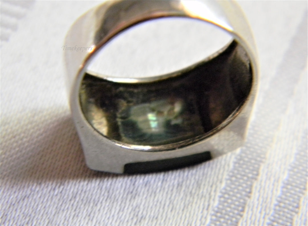 p186 Beautiful Retro Abalone Sterling Silver Ring Size 7